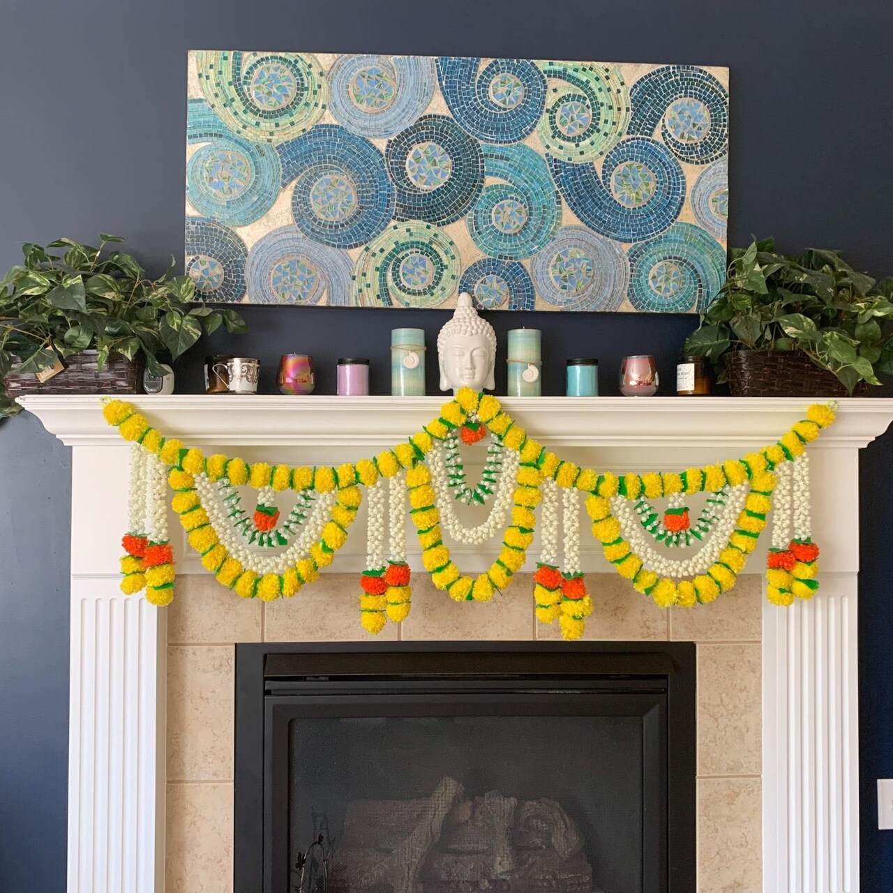 Artificial Marigold Jasmine Garland Toran (5 Feet) Floral Hanging Decoration for Indian Festival Pooja Wedding Home Wall Decor